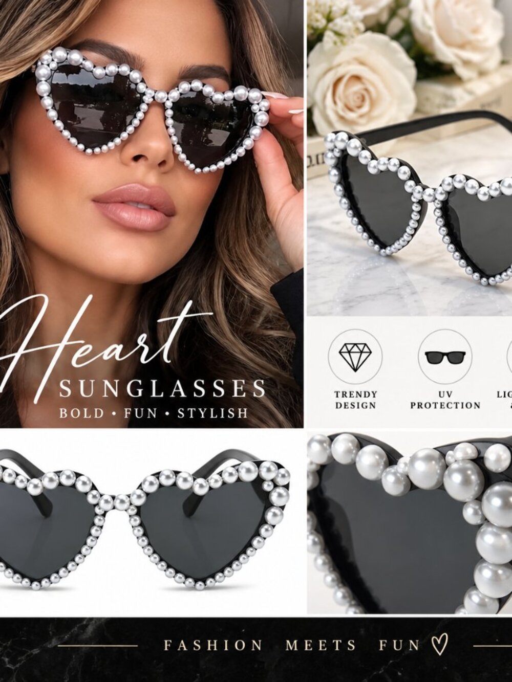 NEW Heart Shaped Rhinestone Sunglasses – Bling Party Shades